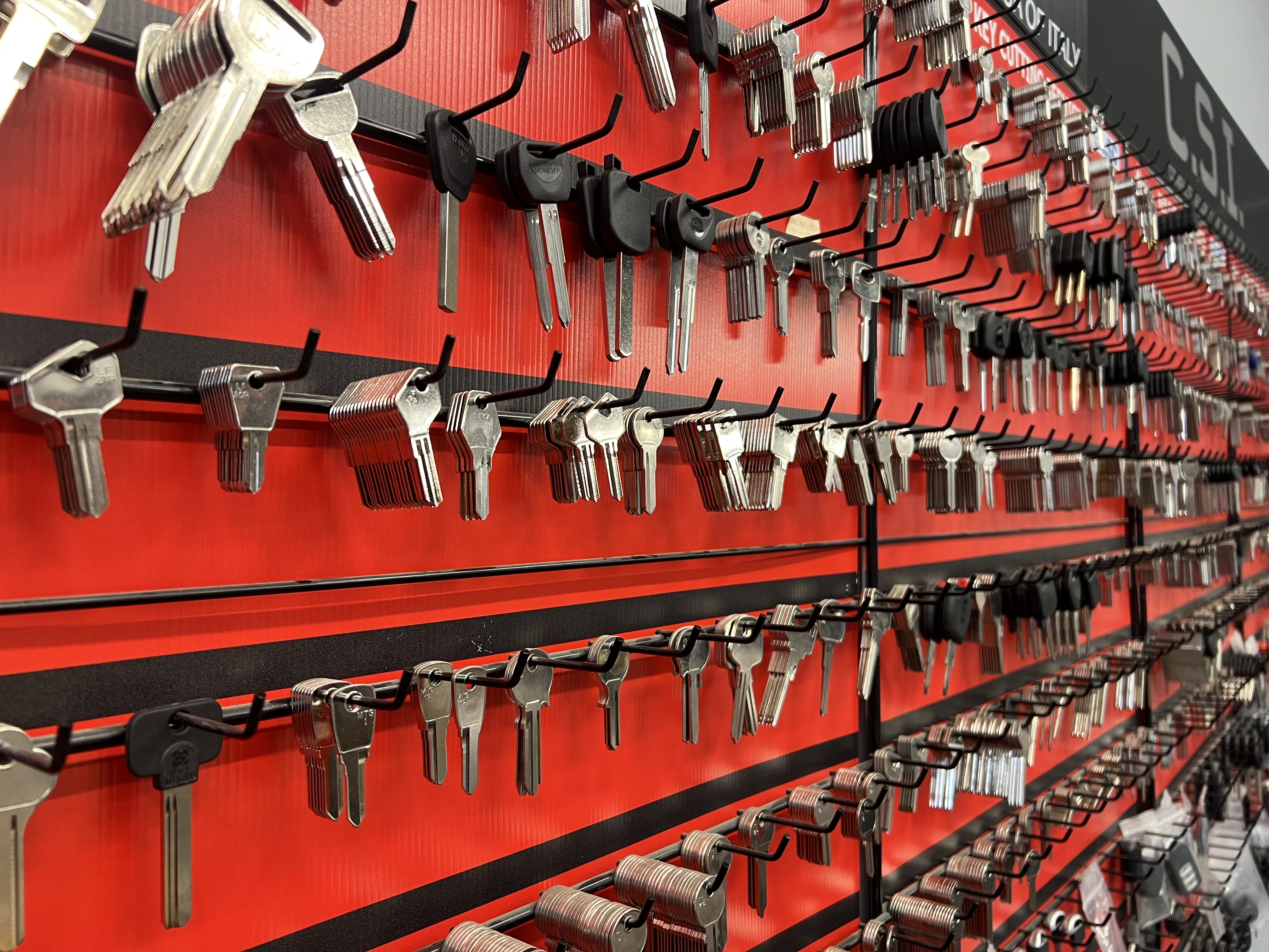 Wall of cut keys at the CSI workshop